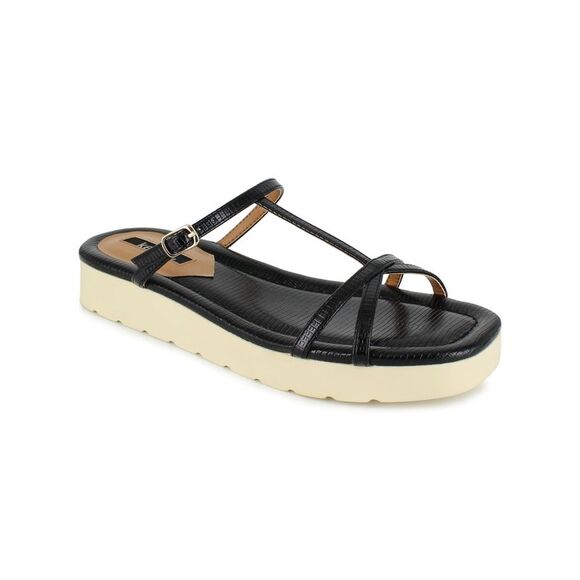 KENSIE Shoes - KENSIE Womens Black T-Strap Dara Square Toe Wedge Slip On Slide Sandals 7.5 M